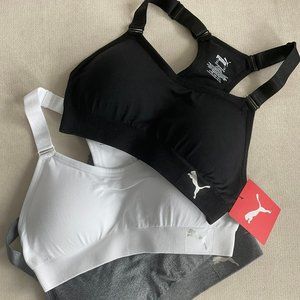 NWT Lot X 3 Women's PUMA Sports Bra, 3-pack, Seamless, XS, Black, White, Gray